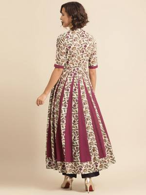 Divawalk Beige & Maroon Floral Printed Flared Anarkali 4