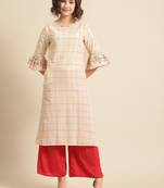 Divawalk White Checked Printed A-Line Kurta With ruffle Sleeve