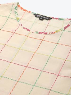 Divawalk White Checked Printed A-Line Kurta With ruffle Sleeve 2