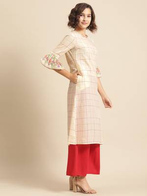 Divawalk White Checked Printed A-Line Kurta With ruffle Sleeve 3