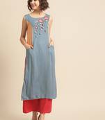Divawalk Blue & Beige Embroidered Neck design Kurta