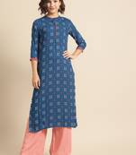 Divawalk Blue Printed Straight Kurta