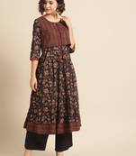 Divawalk Brown printed Anarkali kurta wih jacket
