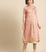 Peach green printed double layered kurta