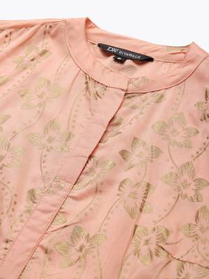 Peach green printed double layered kurta 2