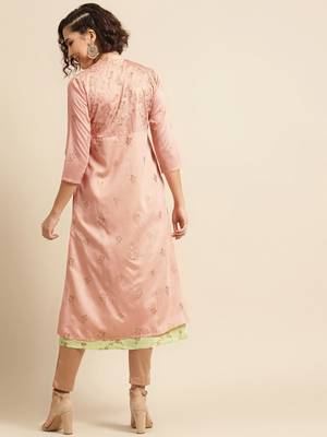 Peach green printed double layered kurta 4