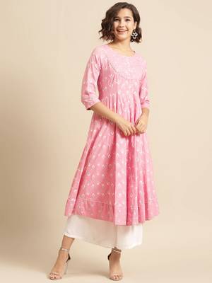 Divawalk Pink Khari printed anarkali kurta 1