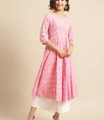 Divawalk Pink Khari printed anarkali kurta