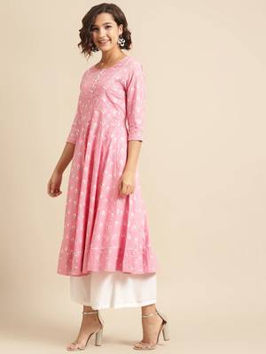 Divawalk Pink Khari printed anarkali kurta 3