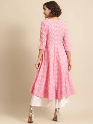 Divawalk Pink Khari printed anarkali kurta 4