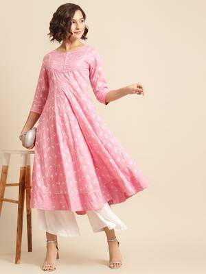 Divawalk Pink Khari printed anarkali kurta 5