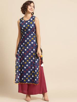 Divawalk Indigo printed kurta with side tie-ups 1