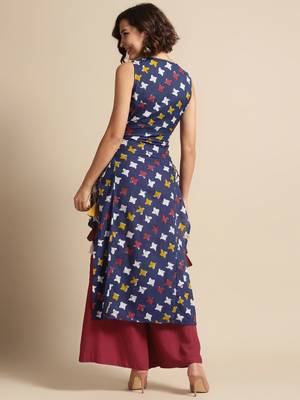 Divawalk Indigo printed kurta with side tie-ups 4