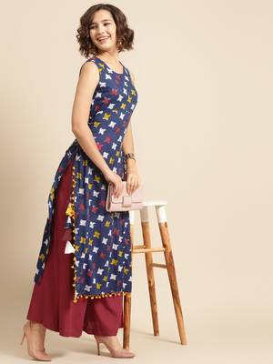 Divawalk Indigo printed kurta with side tie-ups 5