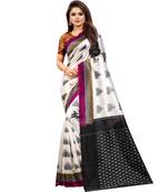 Off White Butter Silk IKKAT Prints Sarees With Blouse