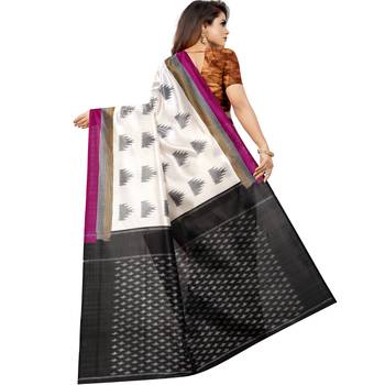 Off White Butter Silk IKKAT Prints Sarees With Blouse 2