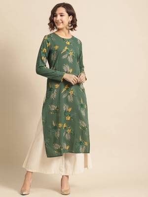 Divawalk Green printed straight kurta with contrast detailing 1