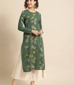 Divawalk Green printed straight kurta with contrast detailing