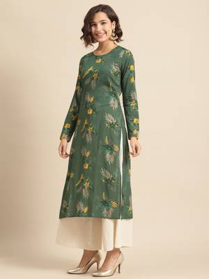 Divawalk Green printed straight kurta with contrast detailing 3