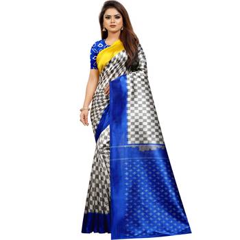 Multi Color Butter Silk IKKAT Prints Sarees With Blouse 1