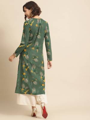 Divawalk Green printed straight kurta with contrast detailing 4