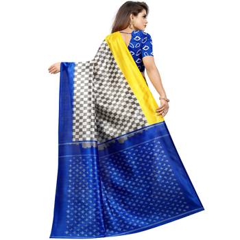 Multi Color Butter Silk IKKAT Prints Sarees With Blouse 2