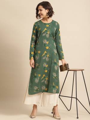Divawalk Green printed straight kurta with contrast detailing 5