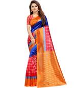 Orange Butter Silk IKKAT Prints Sarees With Blouse