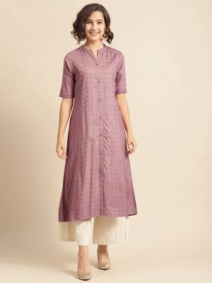  Divawalk Mauve printed A-line kurta with princess cut 1