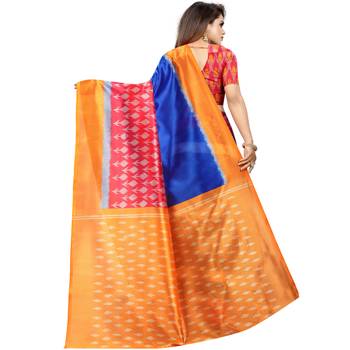 Orange Butter Silk IKKAT Prints Sarees With Blouse 2