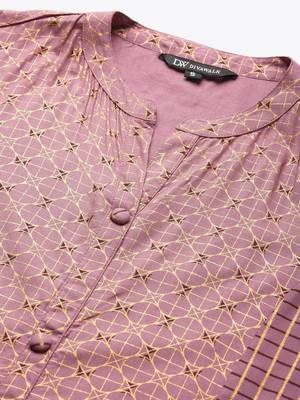  Divawalk Mauve printed A-line kurta with princess cut 2