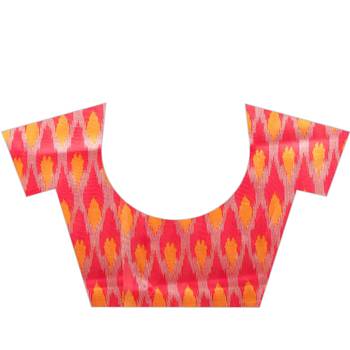 Orange Butter Silk IKKAT Prints Sarees With Blouse 3