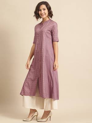  Divawalk Mauve printed A-line kurta with princess cut 3