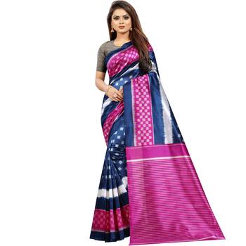 Blue Butter Silk IKKAT Prints Sarees With Blouse 1