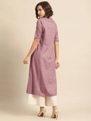  Divawalk Mauve printed A-line kurta with princess cut 4
