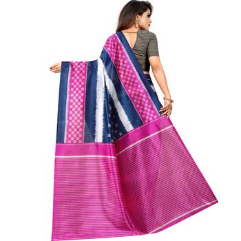 Blue Butter Silk IKKAT Prints Sarees With Blouse 2