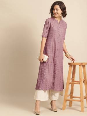  Divawalk Mauve printed A-line kurta with princess cut 5