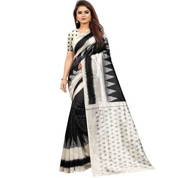 Black Butter Silk IKKAT Prints Sarees With Blouse 1