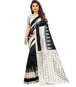 Black Butter Silk IKKAT Prints Sarees With Blouse