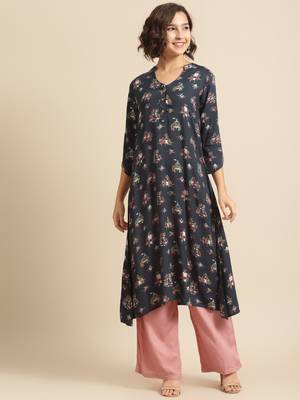 Divawalk Dark grey printed kurta 1