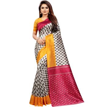Multi Color Butter Silk IKKAT Prints Sarees With Blouse 1