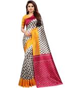 Multi Color Butter Silk IKKAT Prints Sarees With Blouse