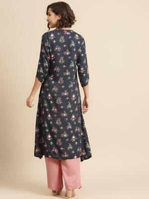 Divawalk Dark grey printed kurta 4