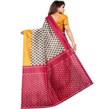 Multi Color Butter Silk IKKAT Prints Sarees With Blouse 2