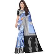 Sky Blue Butter Silk IKKAT Prints Sarees With Blouse