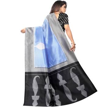 Sky Blue Butter Silk IKKAT Prints Sarees With Blouse 2