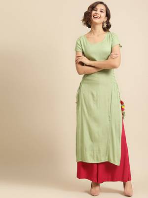 Divawalk Mint green straight kurta with side tie ups 1