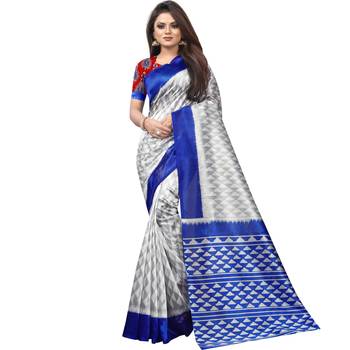 Grey Butter Silk IKKAT Prints Sarees With Blouse 1