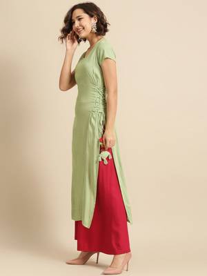 Divawalk Mint green straight kurta with side tie ups 3