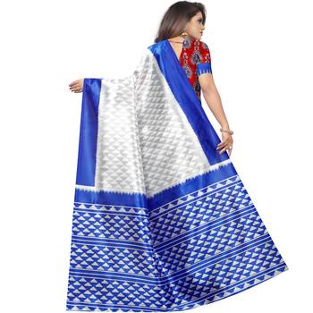 Grey Butter Silk IKKAT Prints Sarees With Blouse 2
